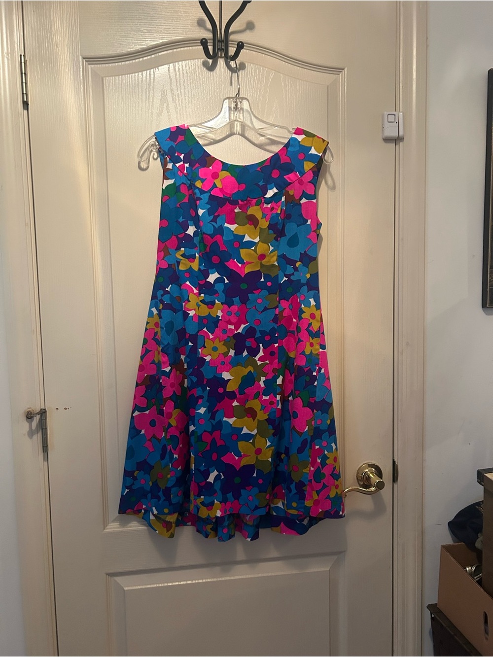 Vintage Floral Midi Dress in Blue, Pink & Green - Sleeveless Shift